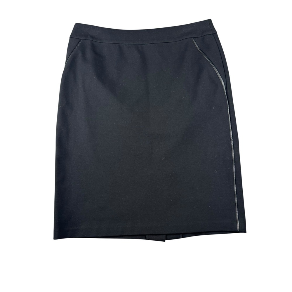 Talbots Womens Black Pencil Skirt Faux Leather Trim Size 6 Professional Career